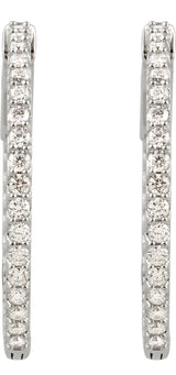 14K Gold Round Lab-Grown Diamond Inside-Outside Hoop Earrings - White Gold - view 2