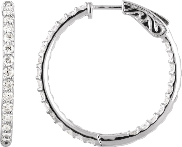 Platinum Round Natural Diamond Inside-Outside Hoop Earrings