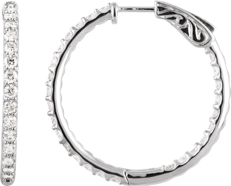 14K Gold Round Lab-Grown Diamond Inside-Outside Hoop Earrings - White Gold
