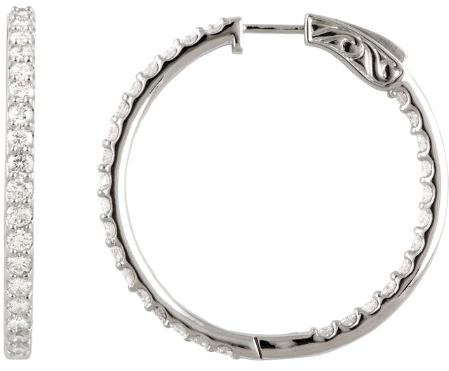 Platinum Round Natural Diamond Inside-Outside Hoop Earrings