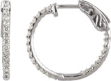 14K Gold Round Lab-Grown Diamond Inside-Outside Hoop Earrings - White Gold