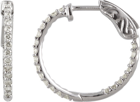 14K Gold Round Lab-Grown Diamond Inside-Outside Hoop Earrings - White Gold