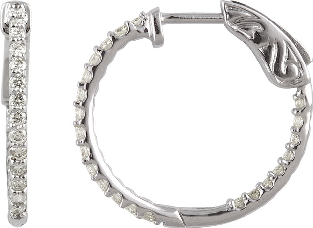 14K Gold Round Lab-Grown Diamond Inside-Outside Hoop Earrings - White Gold