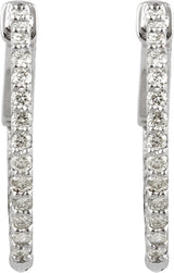 14K Gold Round Lab-Grown Diamond Inside-Outside Hoop Earrings - White Gold - view 2