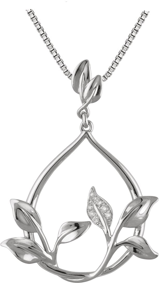 14K Gold Round Natural Diamond Accented Floral Necklace