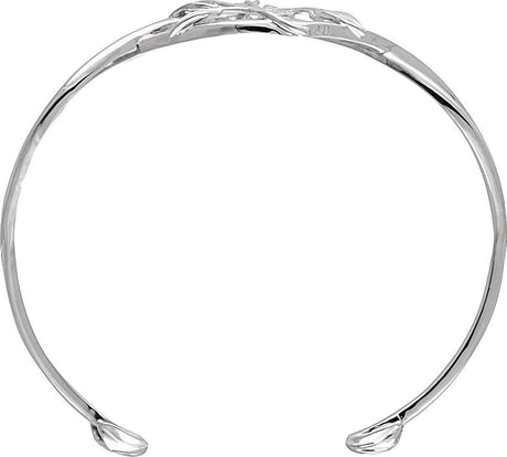 14K Gold Round Natural Diamond Accented Floral Cuff Bracelet - view 2