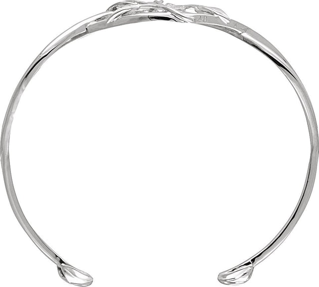 14K Gold Round Natural Diamond Accented Floral Cuff Bracelet - view 2