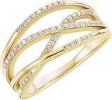 14K Gold Round Natural Diamond Criss-Cross Ring - Yellow Gold