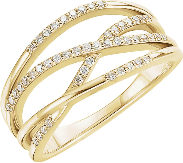 14K Gold Round Natural Diamond Criss-Cross Ring - Yellow Gold