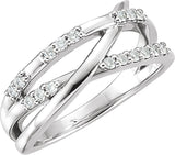 14K Gold Round Natural Diamond Criss-Cross Ring – 1.5mm Stones - White Gold
