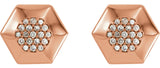 14K Gold Round Natural Diamond Geometric Cluster Earrings - Rose Gold - view 2