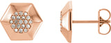 14K Gold Round Natural Diamond Geometric Cluster Earrings - Rose Gold