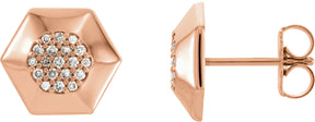 14K Gold Round Natural Diamond Geometric Cluster Earrings - Rose Gold