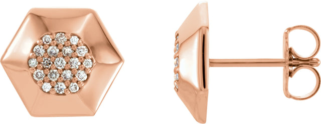 14K Gold Round Natural Diamond Geometric Cluster Earrings - Rose Gold