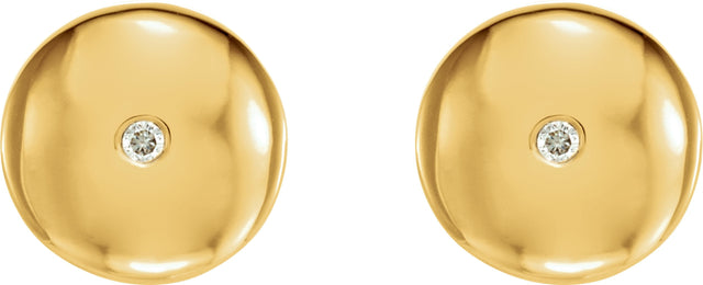 14K Gold Round Natural Diamond Domed Circle Earrings - Yellow Gold - view 2