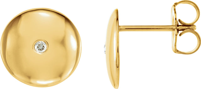 14K Gold Round Natural Diamond Domed Circle Earrings - Yellow Gold