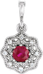14K Gold Round Natural Ruby Halo-Style Pendant - White Gold