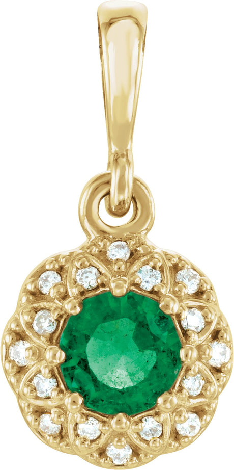 14K Gold Round Natural Emerald Halo-Style Pendant – 0.04 CTW - Yellow Gold