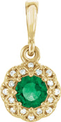 14K Gold Round Natural Emerald Halo-Style Pendant – 0.04 CTW - Yellow Gold