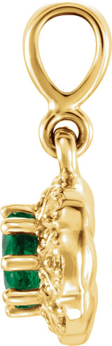 14K Gold Round Natural Emerald Halo-Style Pendant – 0.04 CTW - Yellow Gold - view 2