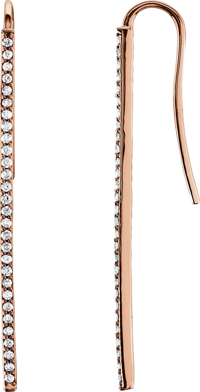 14K Gold Round Natural Diamond Bar Earrings - Rose Gold