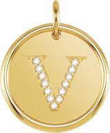 14K Gold Round Natural Diamond Posh Mommy® Initial Necklace or Pendant - Yellow Gold
