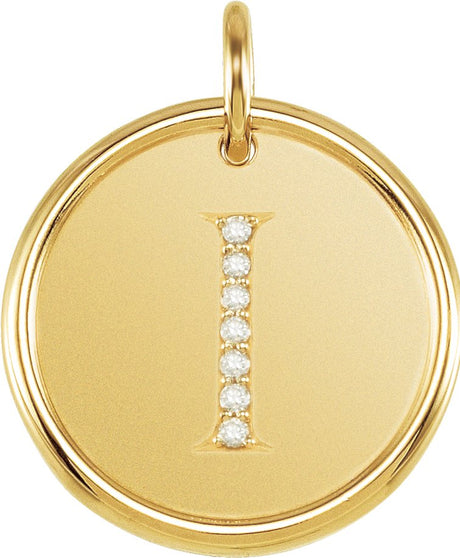 14K Gold Round Natural Diamond Posh Mommy® Initial Necklace or Pendant - Yellow Gold