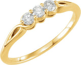 14K Gold Round Natural Diamond Three-Stone Ring – 2.8-4.4mm Stones - Yellow Gold