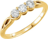 14K Gold Round Natural Diamond Three-Stone Ring – 2.8-4.4mm Stones - Yellow Gold
