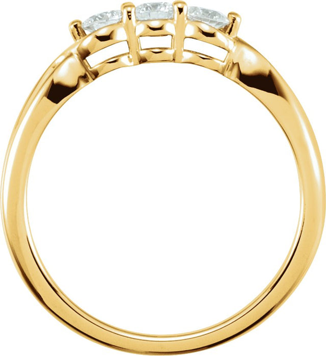 14K Gold Round Natural Diamond Three-Stone Ring – 2.8-4.4mm Stones - Yellow Gold - view 2
