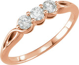 14K Gold Round Natural Diamond Three-Stone Ring – 2.8-4.4mm Stones - Rose Gold