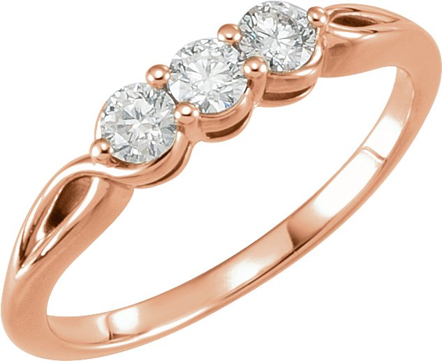 14K Gold Round Natural Diamond Three-Stone Ring – 2.8-4.4mm Stones - Rose Gold