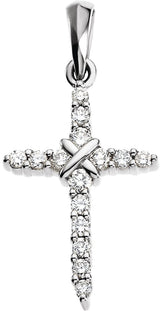 14K Gold Round Natural Diamond Accented Cross Pendant – 1/5 CTW - White Gold