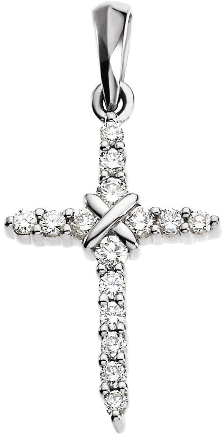 14K Gold Round Natural Diamond Accented Cross Pendant – 1/5 CTW - White Gold