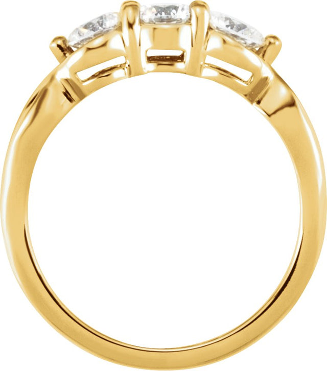 14K Gold Round Natural Diamond Three-Stone Ring – 2.8-4.4mm Stones - Yellow Gold - view 2