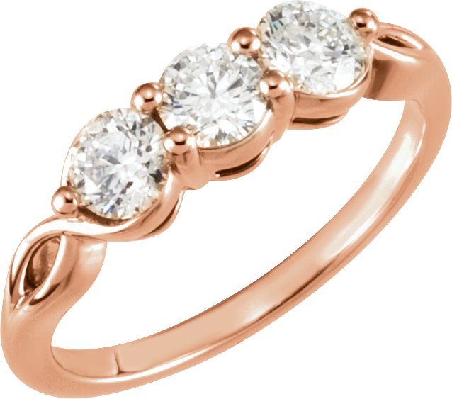 14K Gold Round Natural Diamond Three-Stone Ring – 2.8-4.4mm Stones - Rose Gold