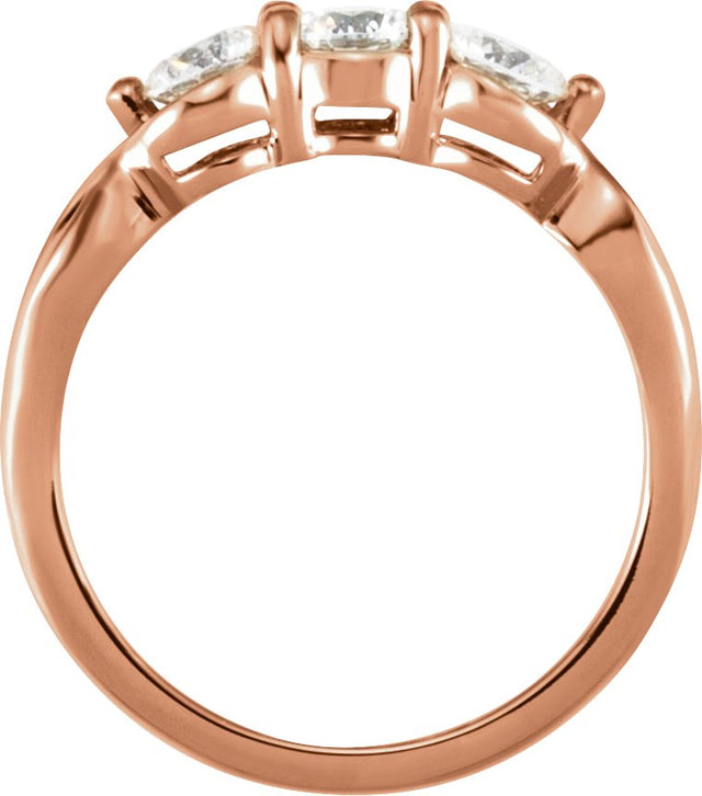 14K Gold Round Natural Diamond Three-Stone Ring – 2.8-4.4mm Stones - Rose Gold - view 2