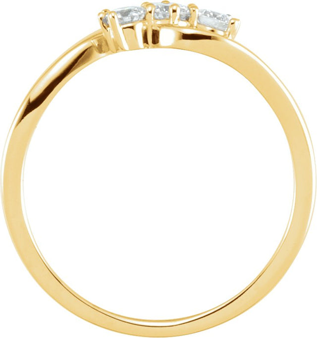 14K Gold Round Natural Diamond Three-Stone Ring - Yellow Gold - view 2