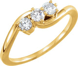 14K Gold Round Natural Diamond Three-Stone Ring - Yellow Gold