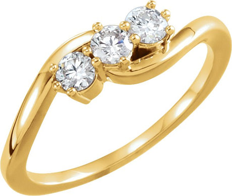 14K Gold Round Lab-Grown Diamond Three-Stone Ring - Yellow Gold