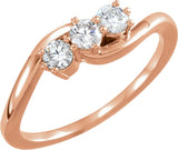 14K Gold Round Lab-Grown Diamond Three-Stone Ring - Rose Gold
