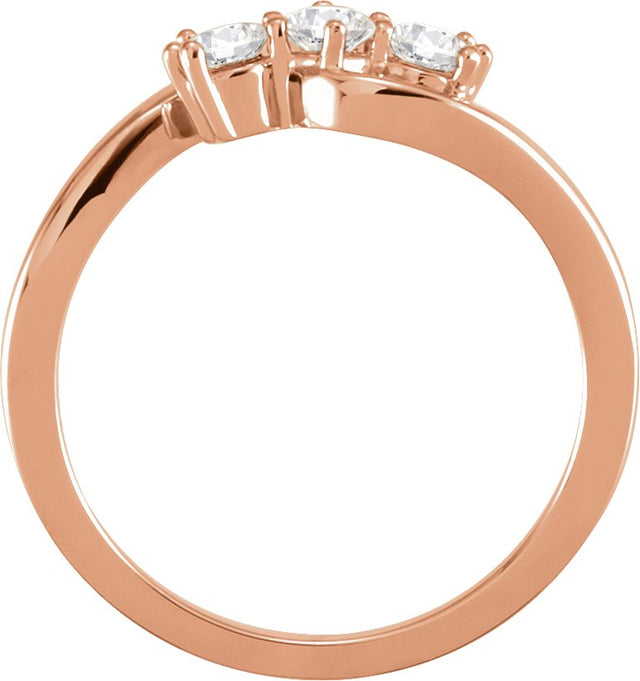 14K Gold Round Lab-Grown Diamond Three-Stone Ring - Rose Gold - view 2