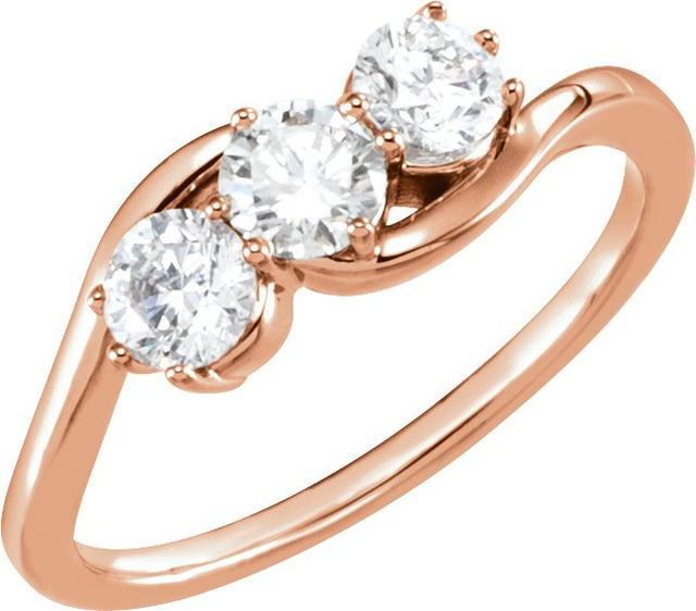 14K Gold Round Lab-Grown Diamond Three-Stone Ring - Rose Gold