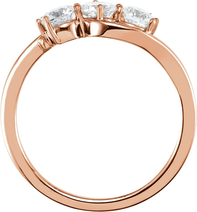 14K Gold Round Lab-Grown Diamond Three-Stone Ring - Rose Gold - view 2