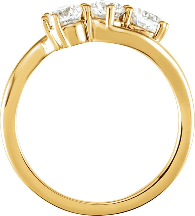 14K Gold Round Natural Diamond Three-Stone Ring - Yellow Gold - view 2