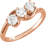 14K Gold Round Lab-Grown Diamond Three-Stone Ring - Rose Gold