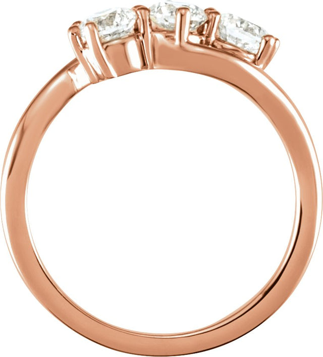 14K Gold Round Lab-Grown Diamond Three-Stone Ring - Rose Gold - view 2