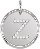 14K Gold Round Natural Diamond Posh Mommy® Initial Necklace or Pendant - White Gold
