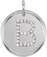 14K Gold Round Natural Diamond Posh Mommy® Initial Necklace or Pendant - White Gold