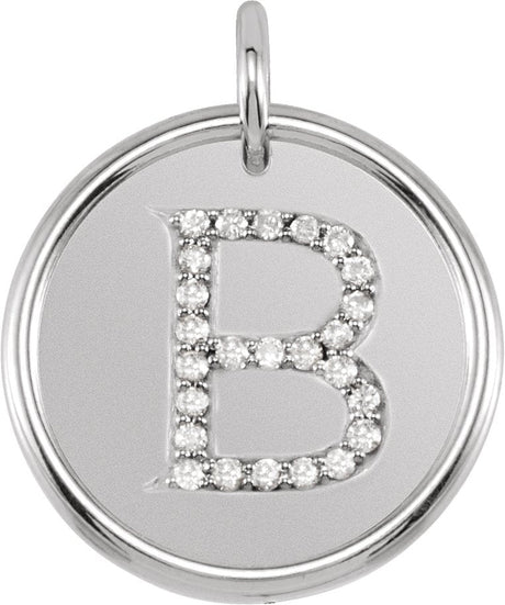 14K Gold Round Natural Diamond Posh Mommy® Initial Necklace or Pendant - White Gold